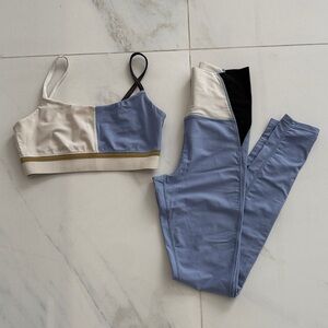 Carbon38 Cream and Blue Colorblock Leggings Set